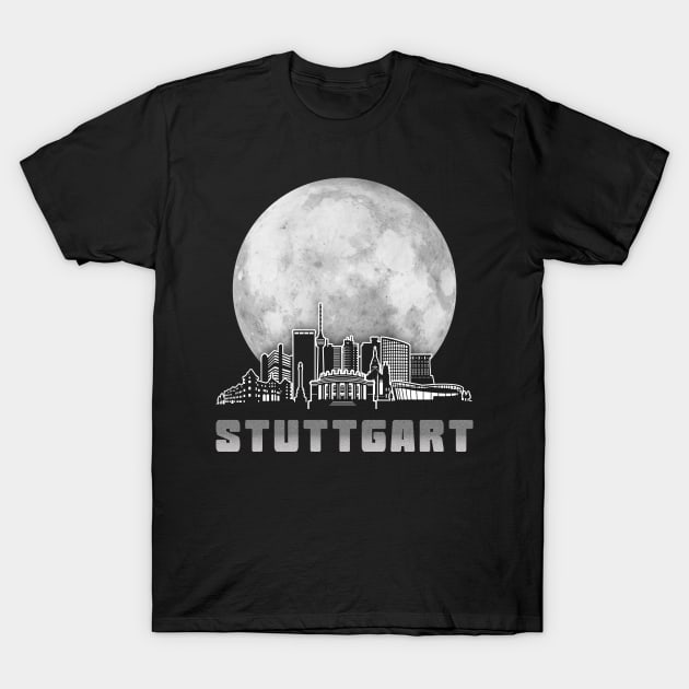 Stuttgart Germany Skyline Full Moon T-Shirt by travel2xplanet